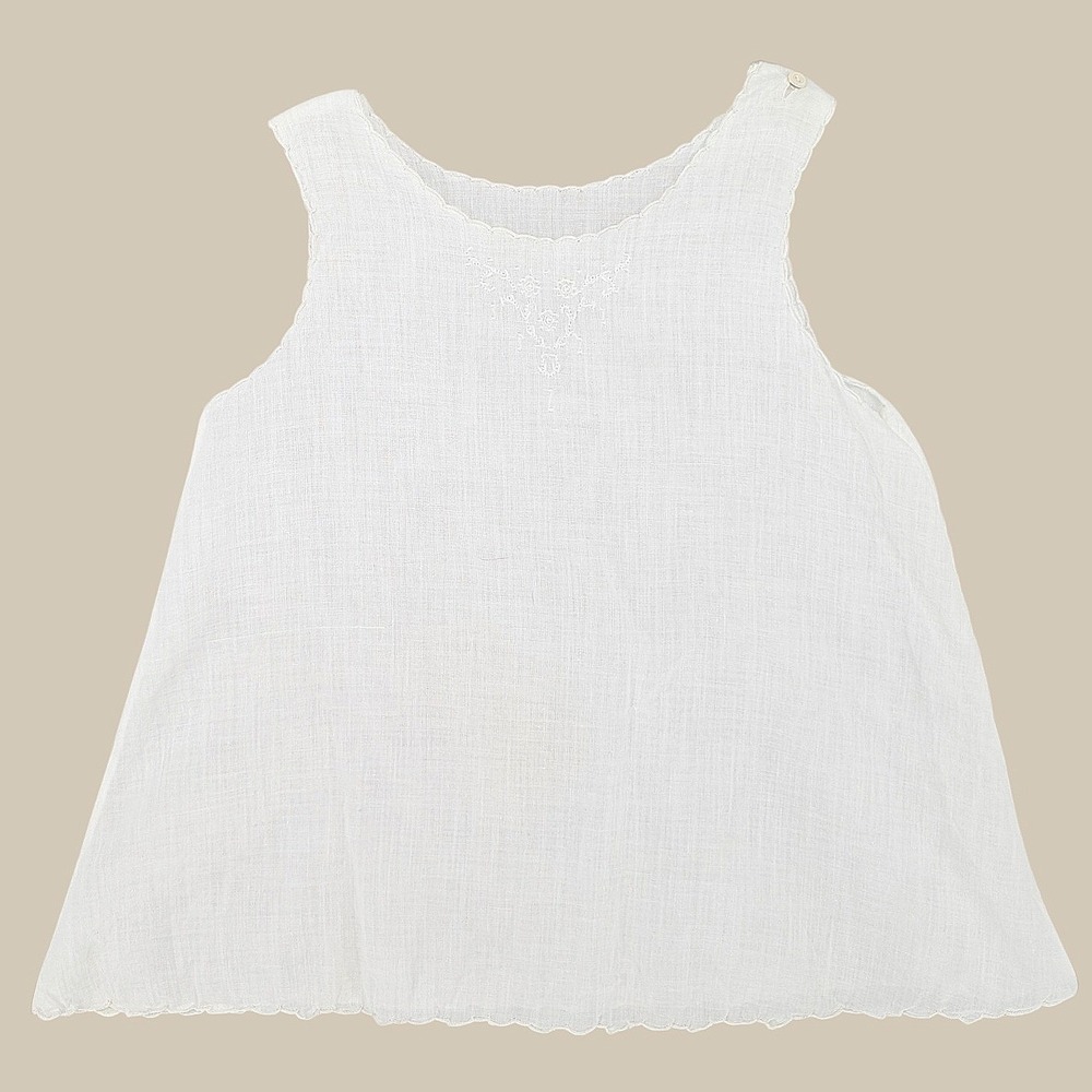 Vintage Midcentury Handmade White Cotton‎ Baby Dress/Slip Embroidered